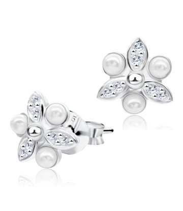 Flower CZ Silver Ear Stud STS-3234